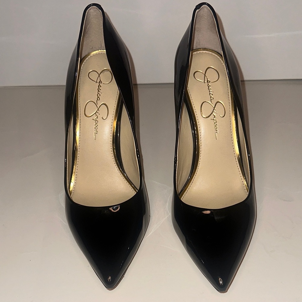 Jessica Simpson Black Patent Pointy Toe Heels Sz 9.5